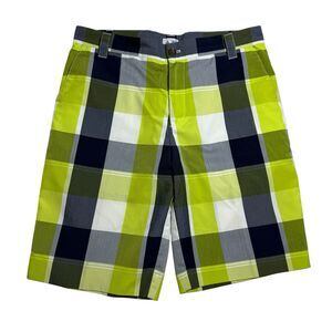 Adidas Mens Golf Shorts Size 32 Green Plaid Chino Lightweight Preppy Pickleball